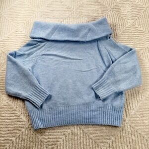 H&M Sweater Women's XS Light Blue Off Shoulder Knit Capsule Chic Coquette